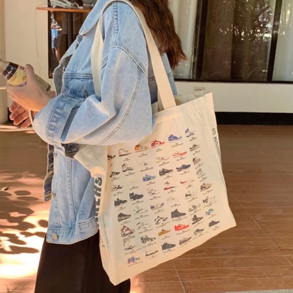 Sneaker tote shoulder bag canvas print sneaker lovers shoes art gift idea artsy
